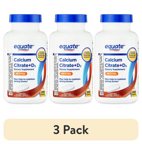 (3 pack) Equate Calcium Citrate + D3 Petites Tablets Dietary Supplement, 200 Count - Walmart.com