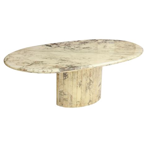 Vintage White Brown Grey Oval Marble Dining Table, Mid-Century, France ...
