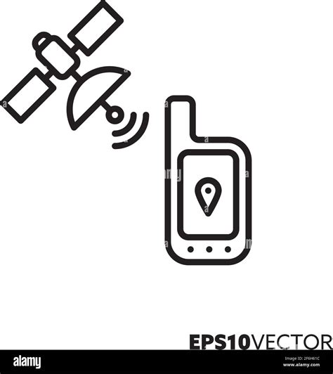 Navigation by GPS line icon. Outline symbol of satellite and handheld ...