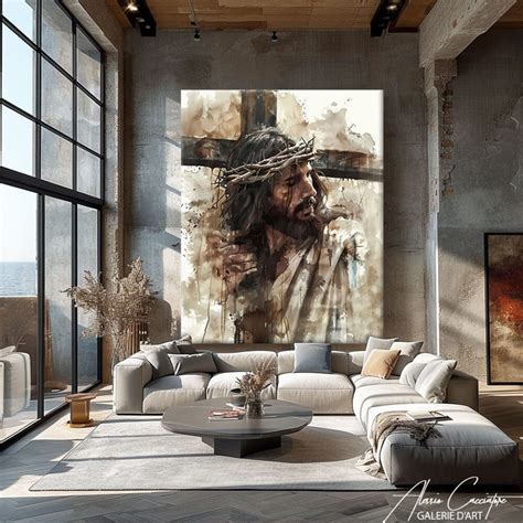 Abstract Christian Art Modern, Large Religious Wall Art Framed, Jesus ...