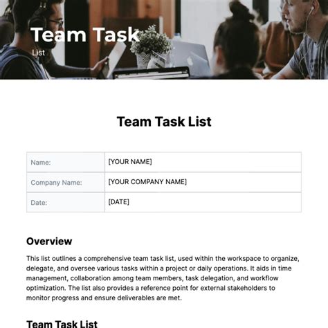 Team Task List Template - Edit Online & Download Example | Template.net