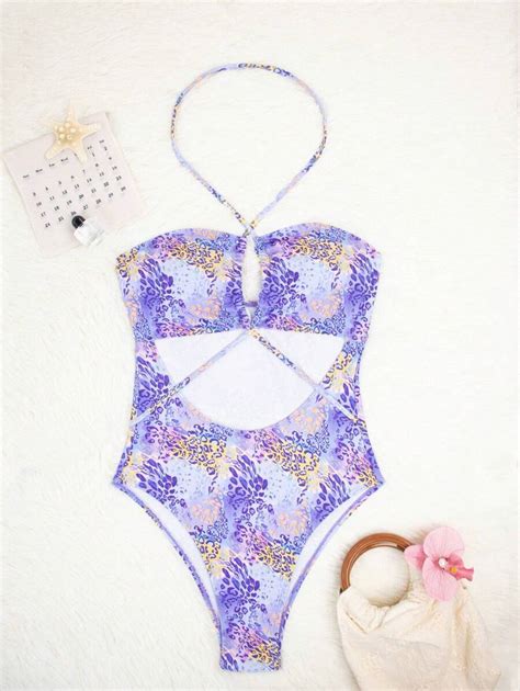 Sexy Blue Leopard Print Criss-Cross Halter Backless Hollow Out One ...