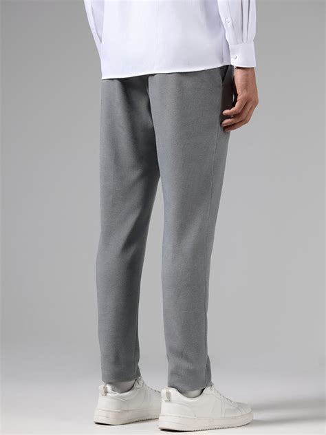 Buy WES Formals Solid Grey Slim-Fit Mid-Rise Trousers from Westside