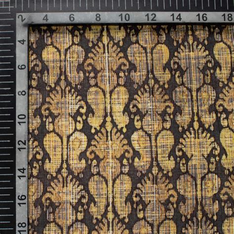 Corn Yellow And Black Ethnic Pattern Digital Print Linen Textured Fabr ...