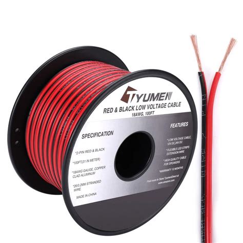 TYUMEN 100FT 18 Gauge 2pin 2 Color Red Black Cable Hookup Electrical ...