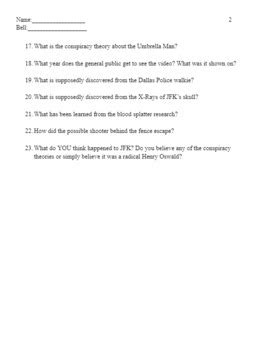Kennedy Assassination Documentary Worksheet by Eddie Martin | TPT