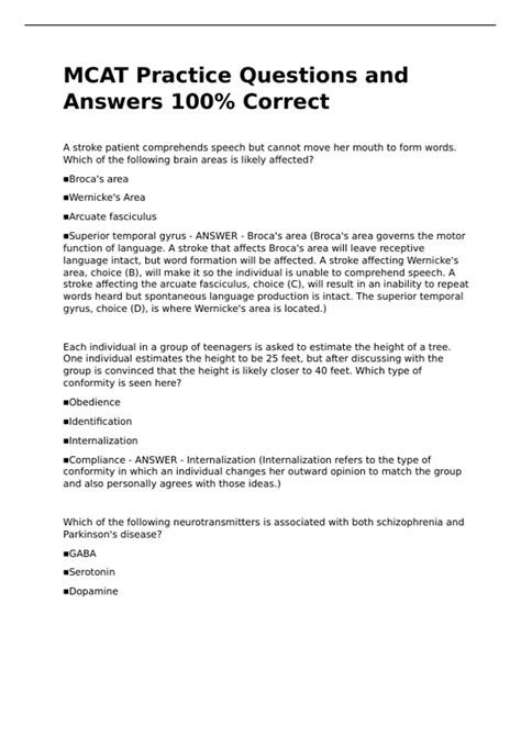 MCAT Practice Questions and Answers 100% Correct - MCAT - Stuvia US