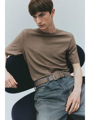 Buy H&M Slim Fit Ribbed T-Shirt Beige (XS) Online