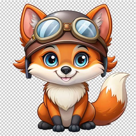 Cute cartoon fox in a helmet and goggles | Premium AI-generated PSD