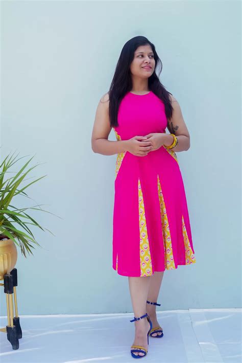 Hot pink/yellow Fit n Flare Dress – Darzigiri