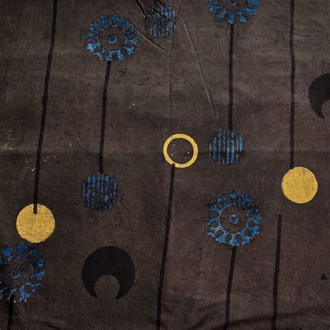 Pure Cotton Ajrak Dark Brown With Yellow And Rust Blue Big Flower Hand ...