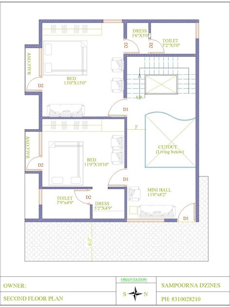 Duplex 3BHK 30x40 East Facing Second Floor House Plan Modern Small ...