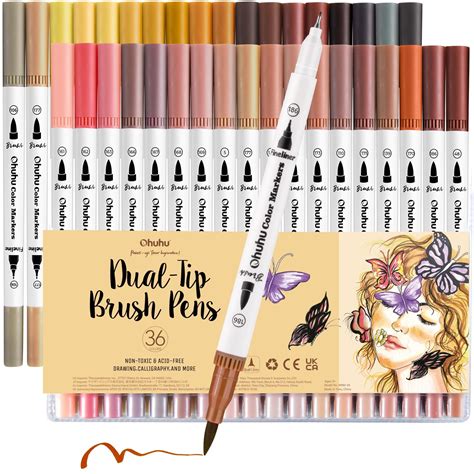 Ohuhu Skin Tone Markers 36 Colors: Dual Tip Brush and Fineliner Markers ...