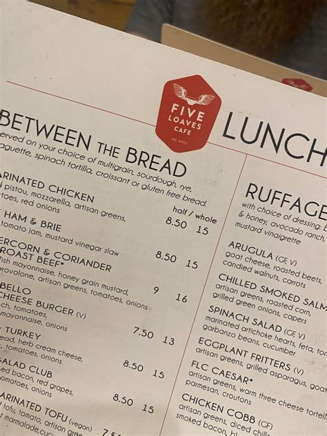 Menu at Five Loaves Cafe, Mount Pleasant, Johnnie Dodds Blvd #100