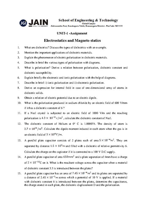 Unit1 Electrostatics and Magnetostatics - UNIT-1 -Assignment ...