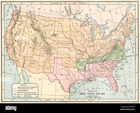 Map of the United States during the Civil War, 1861 to 1865 Stock Photo ...