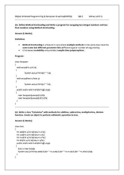OOPCG Q1-Q11: Method Overloading, Constructors, and Stream Classes ...