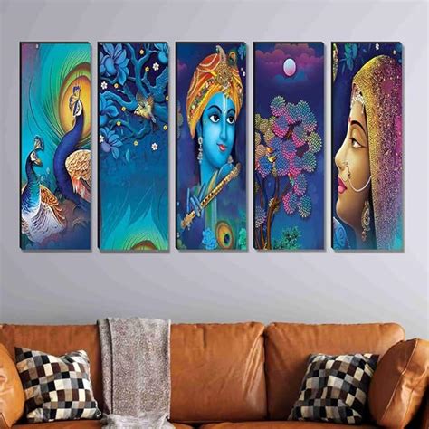 SAF paintings SET of 5 Radha krishna religious modern art wall panel ...