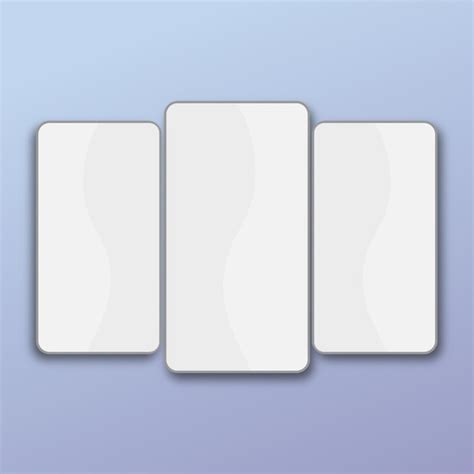 Three phones with empty screens standing over blue background square ...