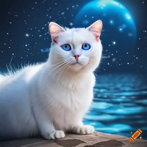Beautiful white cat with ice blue eyes