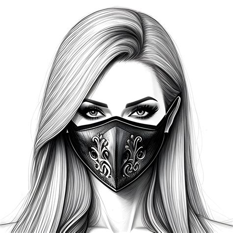 Beautiful girl wearing a mask, Pencil Sketch - Arthub.ai