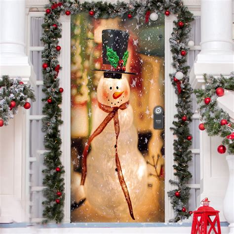 SDJMa Merry Christmas Door Cover, Snowman Christmas Tree Door Cover ...