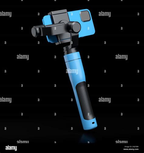 Realistic smartphone with blank white screen and selfie stick isolated ...