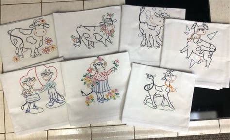 Set of 7 Hand Embroidered Kitchen Tea Towels With COW Theme - Etsy ...