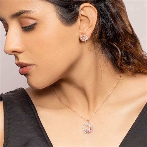 Anushka Sharma Rose Gold Pink Drop Pendant Set Online | Giva Jewellery ...