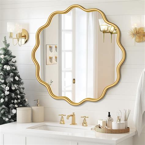 Amazon.com: PROHOMEWARE Gold Round Mirror 28 Inch Wavy Bathroom Vanity ...