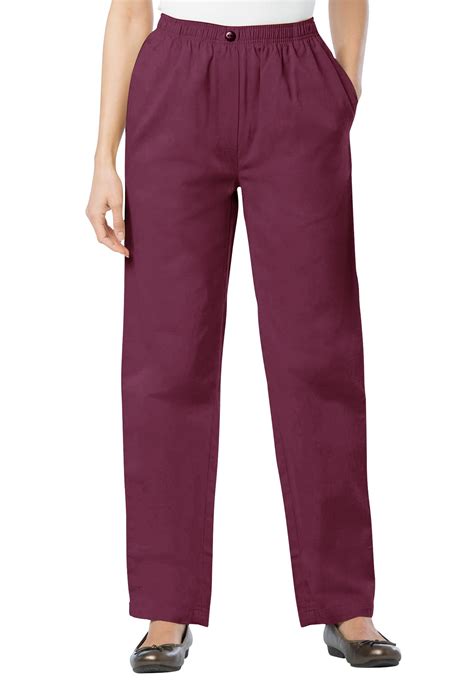 Woman Within Women's Plus Size Elastic-Waist Cotton Straight Leg Pant ...