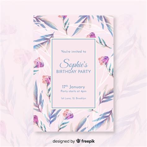 Mooie bloemen verjaardag uitnodiging sjabloon | Gratis Vector