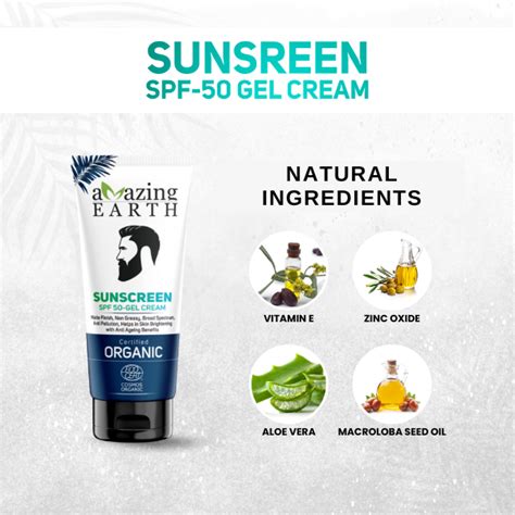 AMAzing EARTH Sunscreen SPF 50 Gel Cream - Certified Organic Sunscreen ...