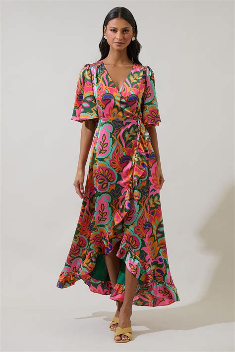 Lilia Tropical Abelia Hi-Low Maxi Wrap Dress – Sugarlips