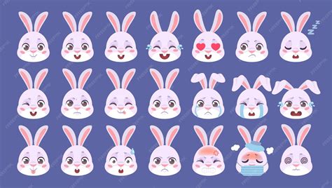 Premium Vector | Rabbit emoji Bunny emoticon hare face emotion cute ...