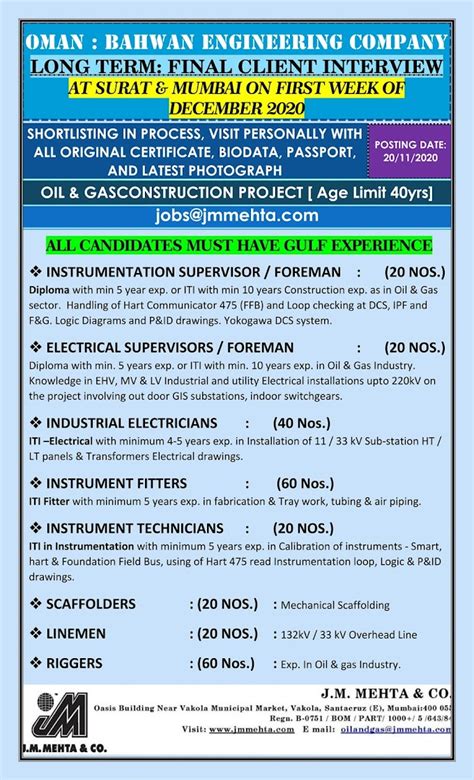 Bahwan Engineering Company Oman Oil & Gas Jobs : Interview in India ...
