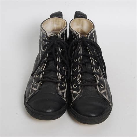 CHANEL Women Black Sneakers 100% Leather Embroidered … - Gem