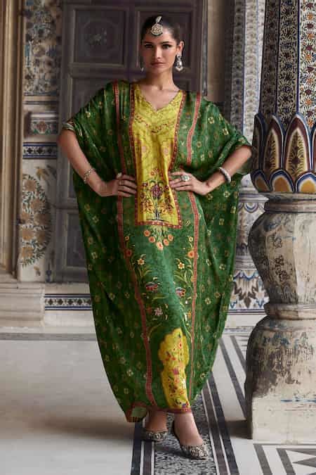 Buy Green Viscose, Satin Beads, Sequins Saisha Gulbahar Print And ...