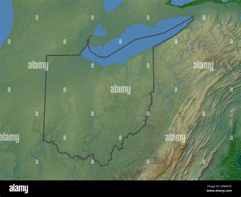 Ohio, state of United States of America. Colored elevation map with ...