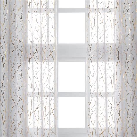 Buy Kotile Tree Curtains for Living Room - Gold Foil Tree Branch Sheer ...