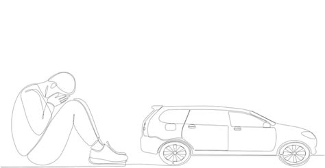 Dessin au trait continu un homme triste veut acheter une voiture ...
