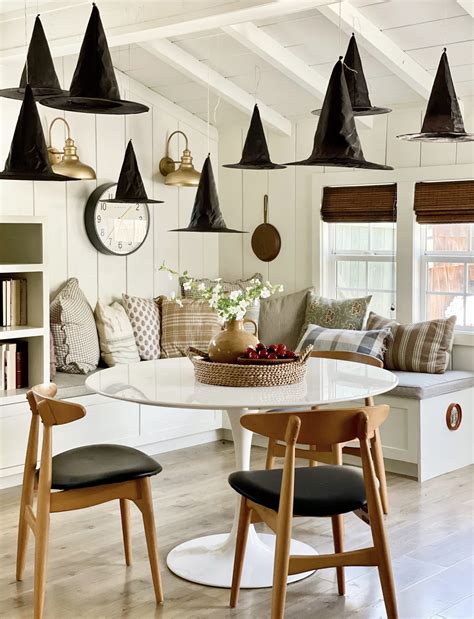 Easy Budget Friendly Halloween Decor: Hanging witch hats