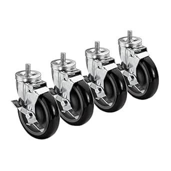 Kronwe 28-145S 11 Threaded Stem Caster, Side Brake, 5" Wheel, Set of 4 ...