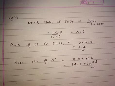 Calculate the number of chloride ions in 129.9g of FeCl3? - Brainly.in
