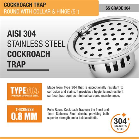 Round 304-Grade Floor Drain with Collar, Hinge & Cockroach Trap (5 Inc ...
