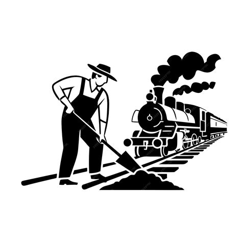 Vintage Railroad Worker Shoveling Coal with Steam Locomotive Vector Illustration | Premium AI ...