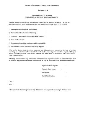 Fillable Online soft Annx.10-Self declaration form-second Import.DOC ...