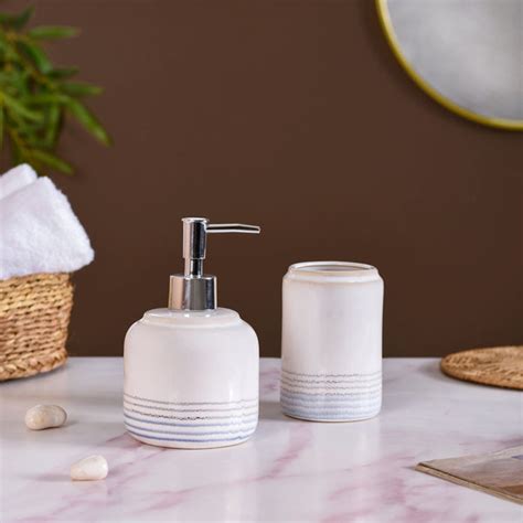 Glossy Scandi Bathroom Accessories Set Of 2 White Blue Online - Premium ...