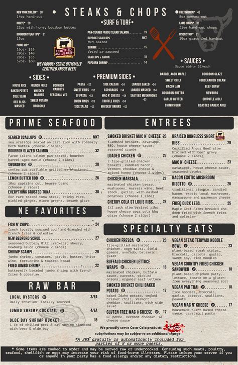 Steak & Seafood Menu in Middleboro, MA | The Charred Oak Tavern