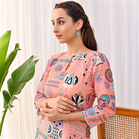 Buy Peach Owl Printed Tunic | Rustorange